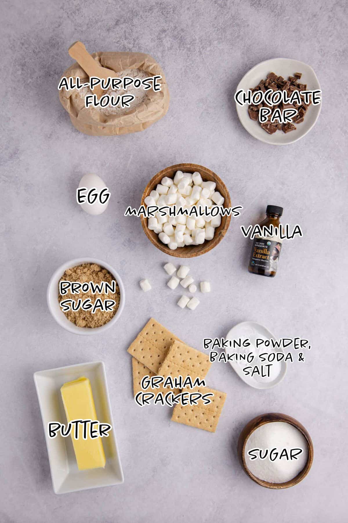 Smores Cookies ingredients on a counter