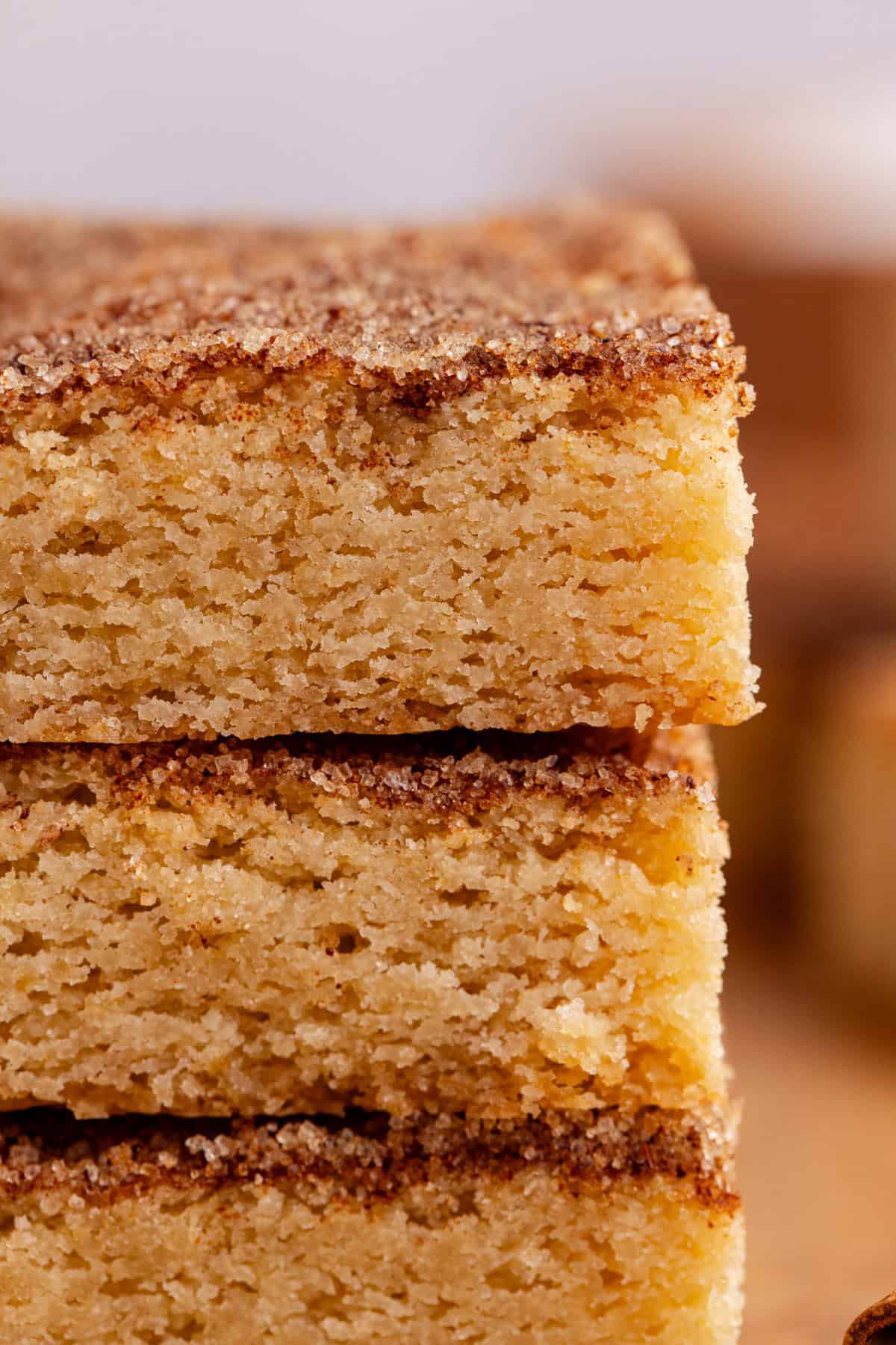 Snickerdoodle Cookie Bars Stacked and Close up