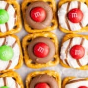 Christmas Pretzel Treats up close on parchment paper