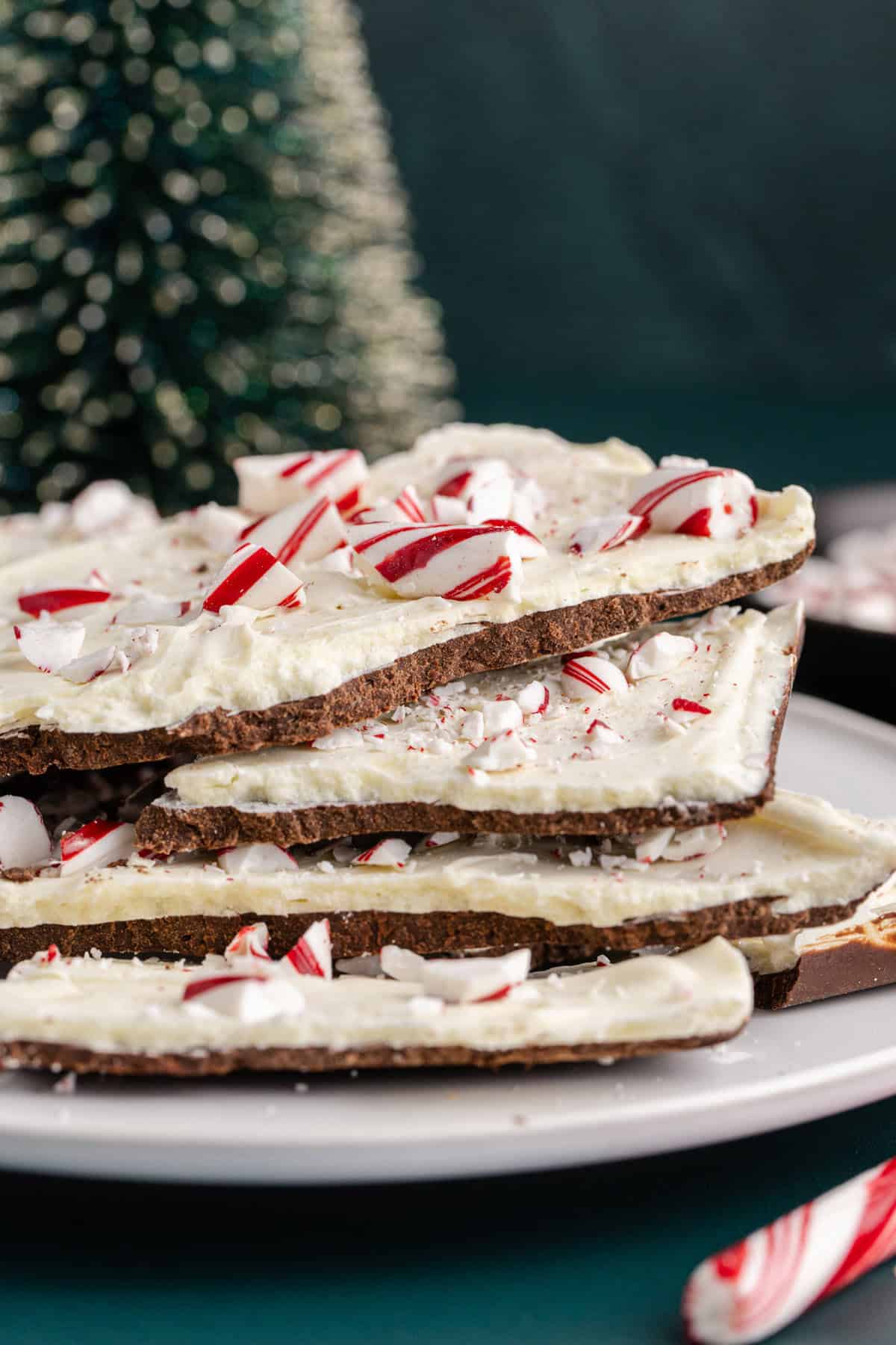 Costco Peppermint Bark on a Plate stacked up