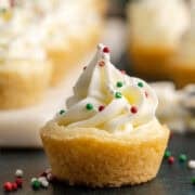 Sugar Cookie Cups close up with Frosting and Sprinkles on a counter