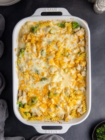 Cheesy Chicken Casserole in a casserole dish
