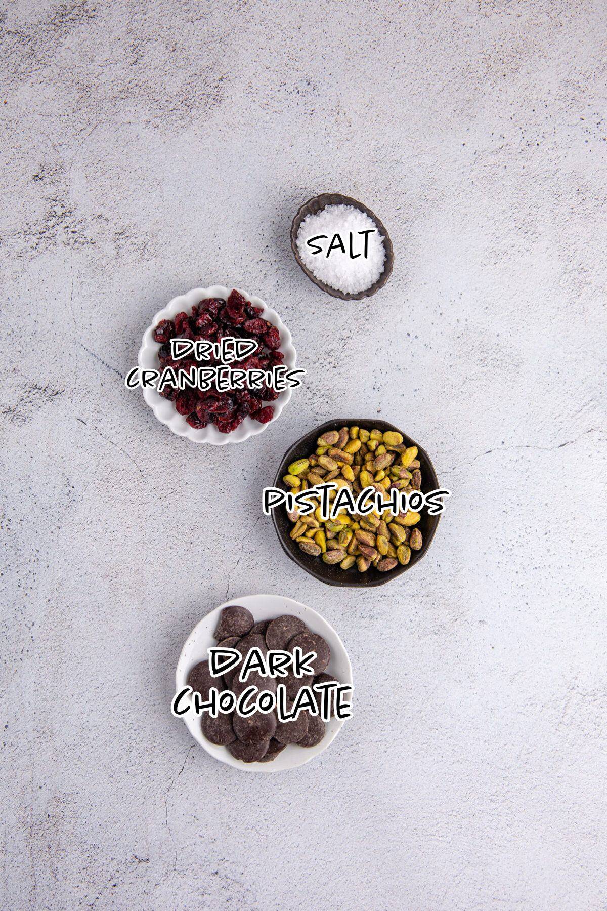 Dark Chocolate Bark Ingredients on a Counter