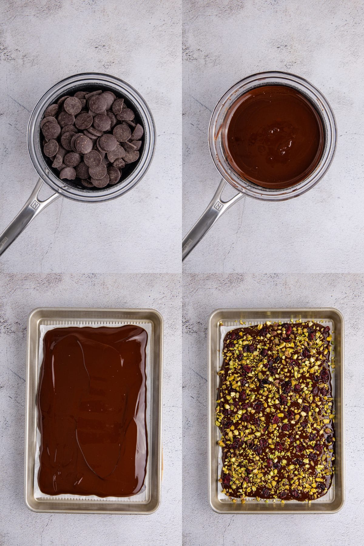 Dark Chocolate Bark being made on a sheet pan