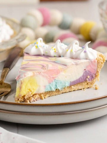 Easter Swirl Cheesecake on a plate close up