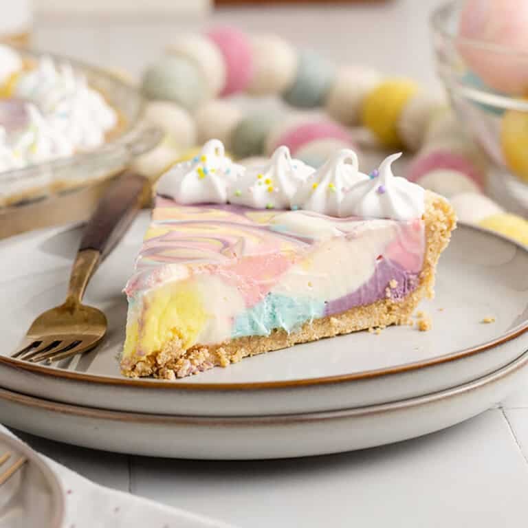 Easter Swirl Cheesecake on a plate close up