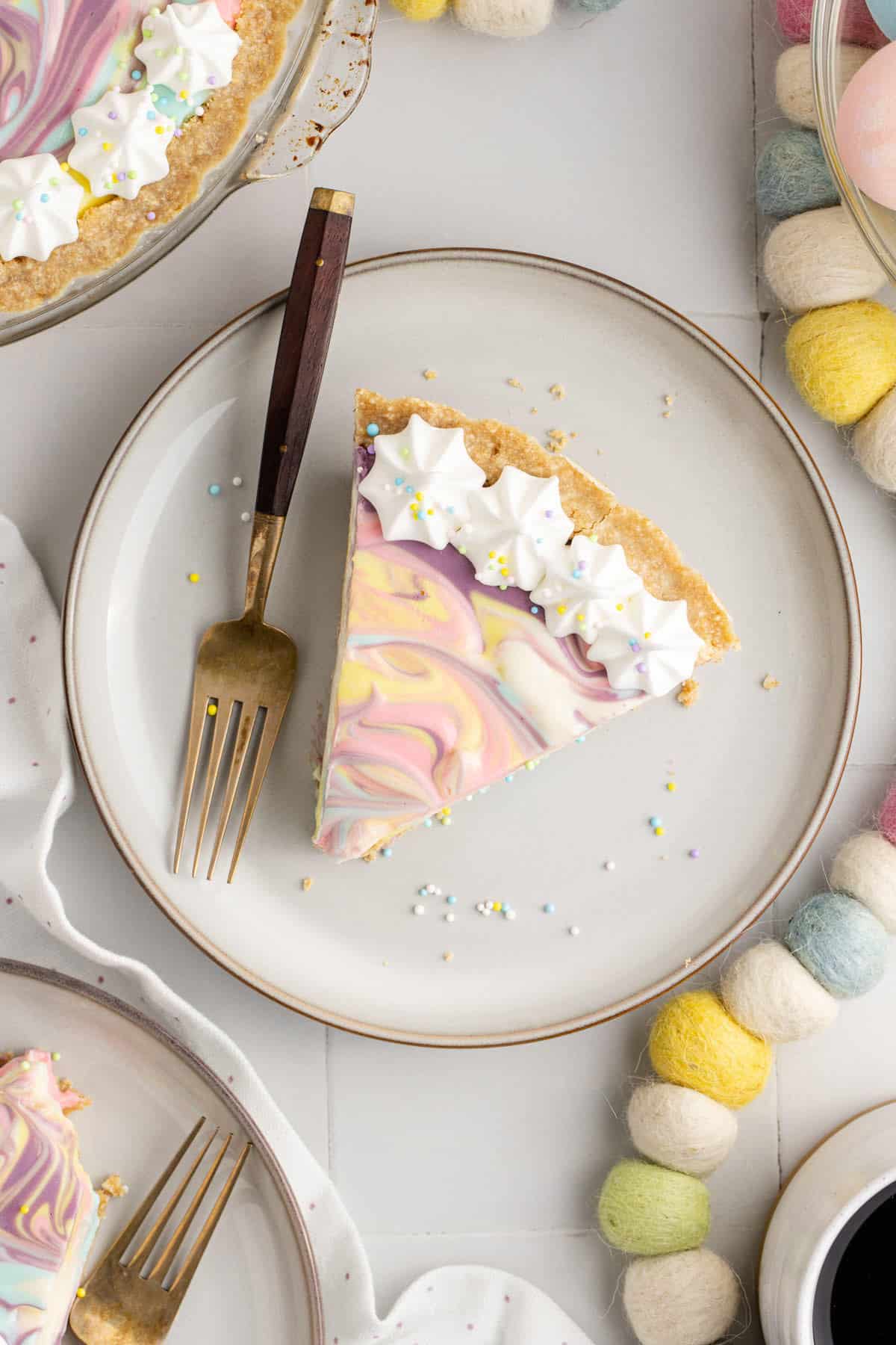 Easter Swirl Cheesecake from above on a plate