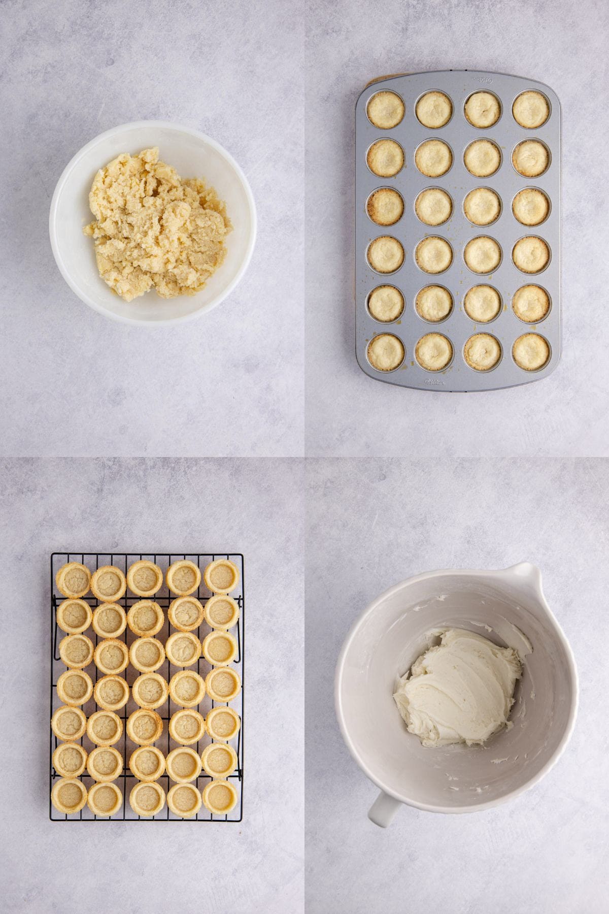 Easter Sugar Cookie Cups being made being a bowl then put into a mini muffin tray