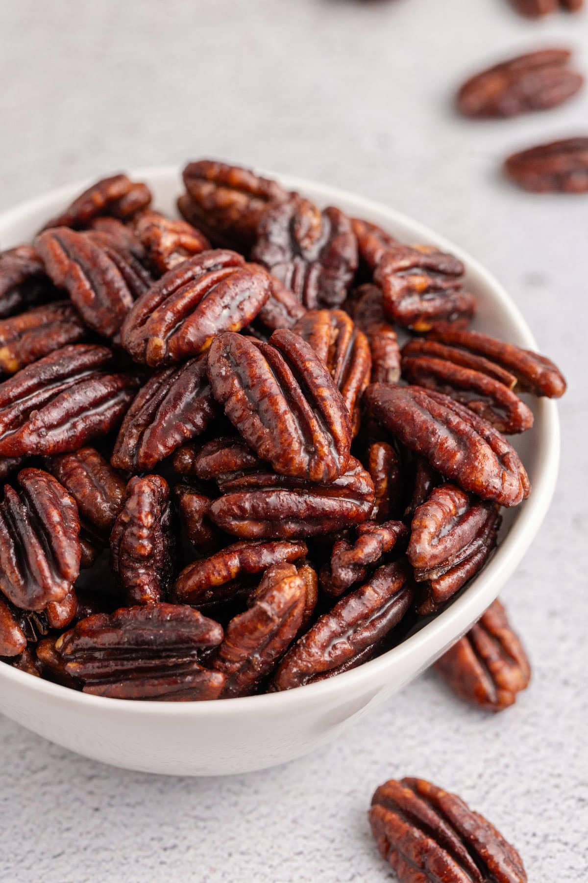 Keto Candied Pecans Served in a Bowl