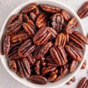 Keto Candied Pecans in a Bowl