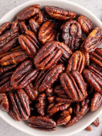 Keto Candied Pecans in a Bowl