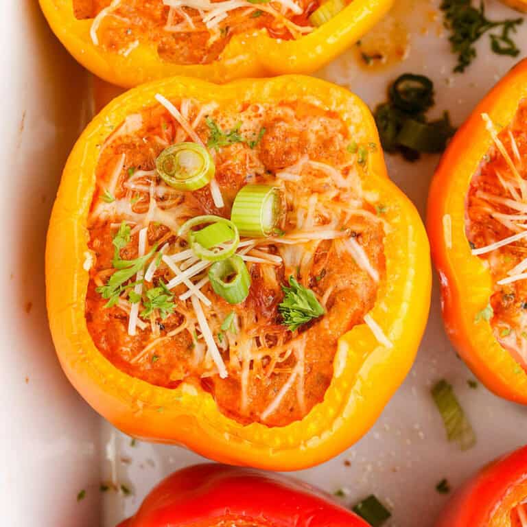Keto Stuffed Peppers with Cream Cheese in a Baking Dish