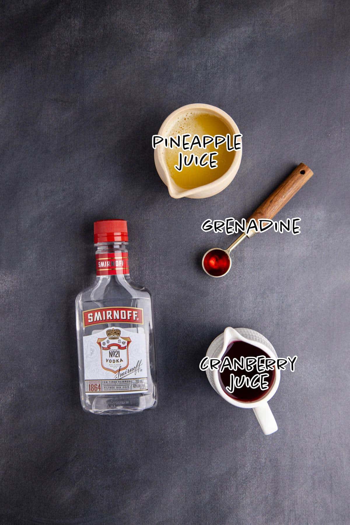 Love Bug Cocktail Ingredients on a counter