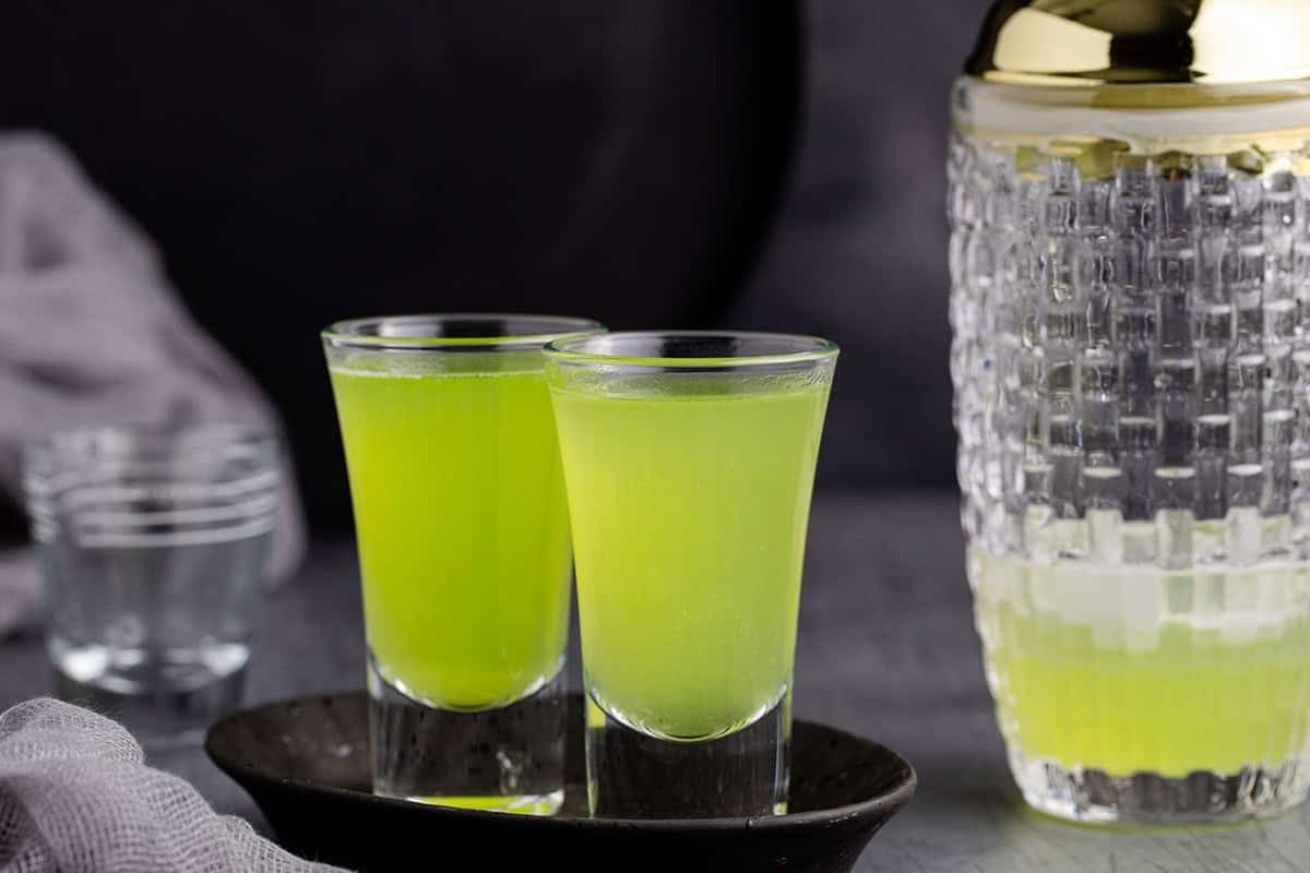 Melon Ball Shots on a tray