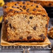 Peanut Butter Banana Bread slice up close