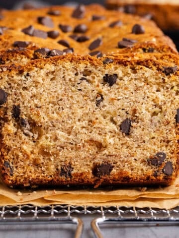Peanut Butter Banana Bread slice up close