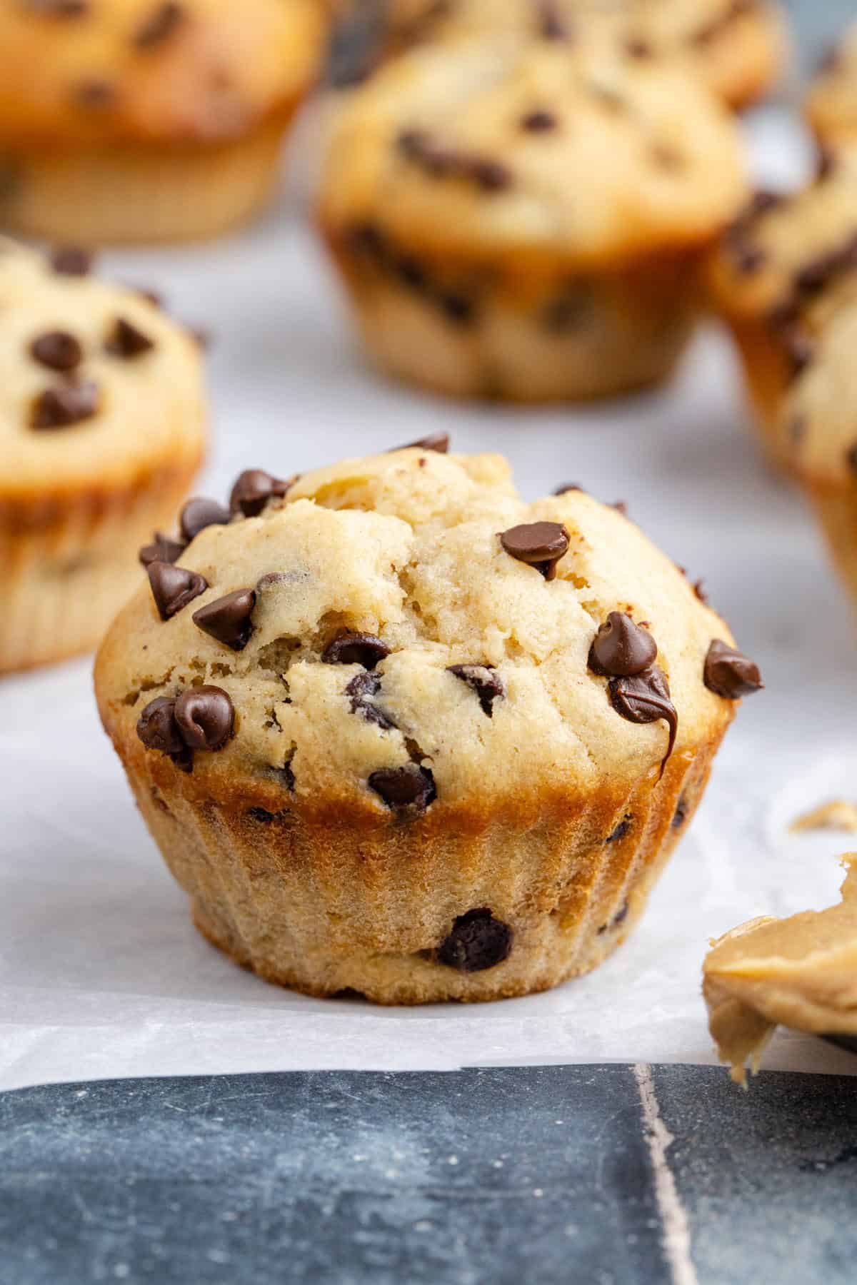 Peanut Butter Banana Muffins on parchment paper