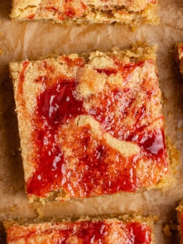 Peanut Butter and Jelly Bars from above close up