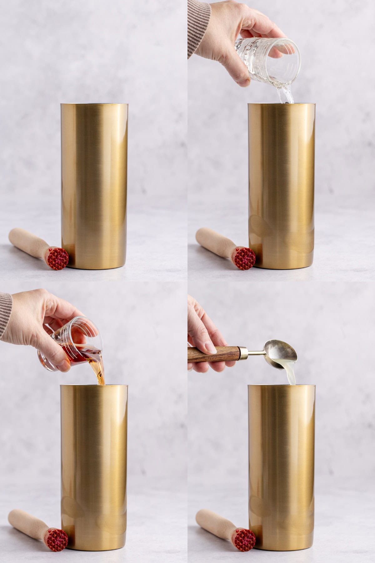 Raspberry Martini being made in a cocktail shaker