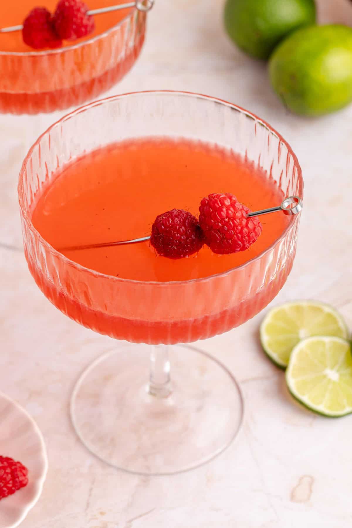 Raspberry Martini on a counter from above