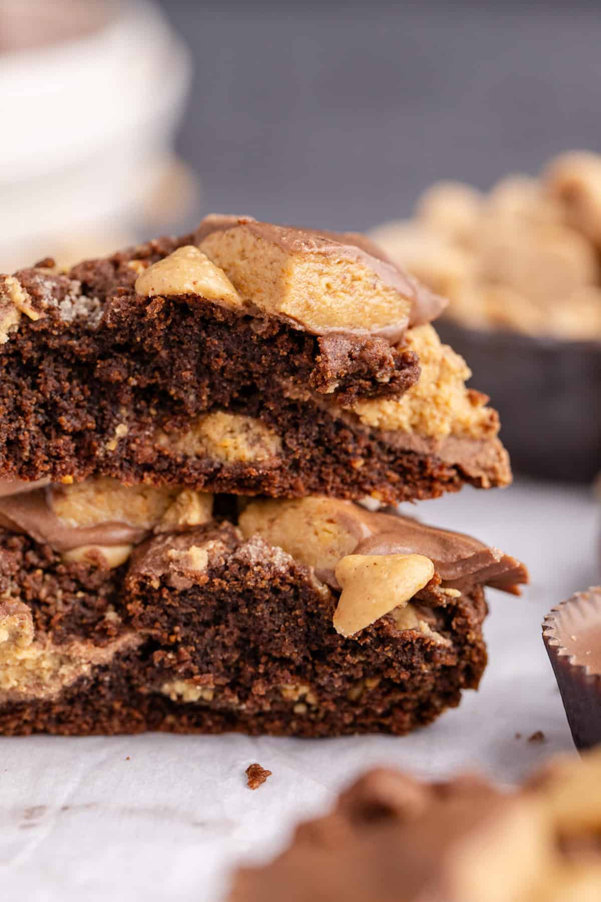 Reese's Peanut Butter Cookie broken in half and stacked
