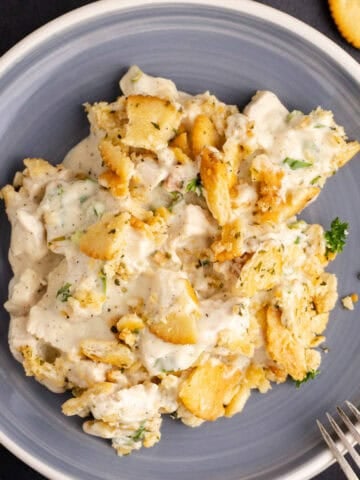Ritz Cracker Chicken Casserole on a plate