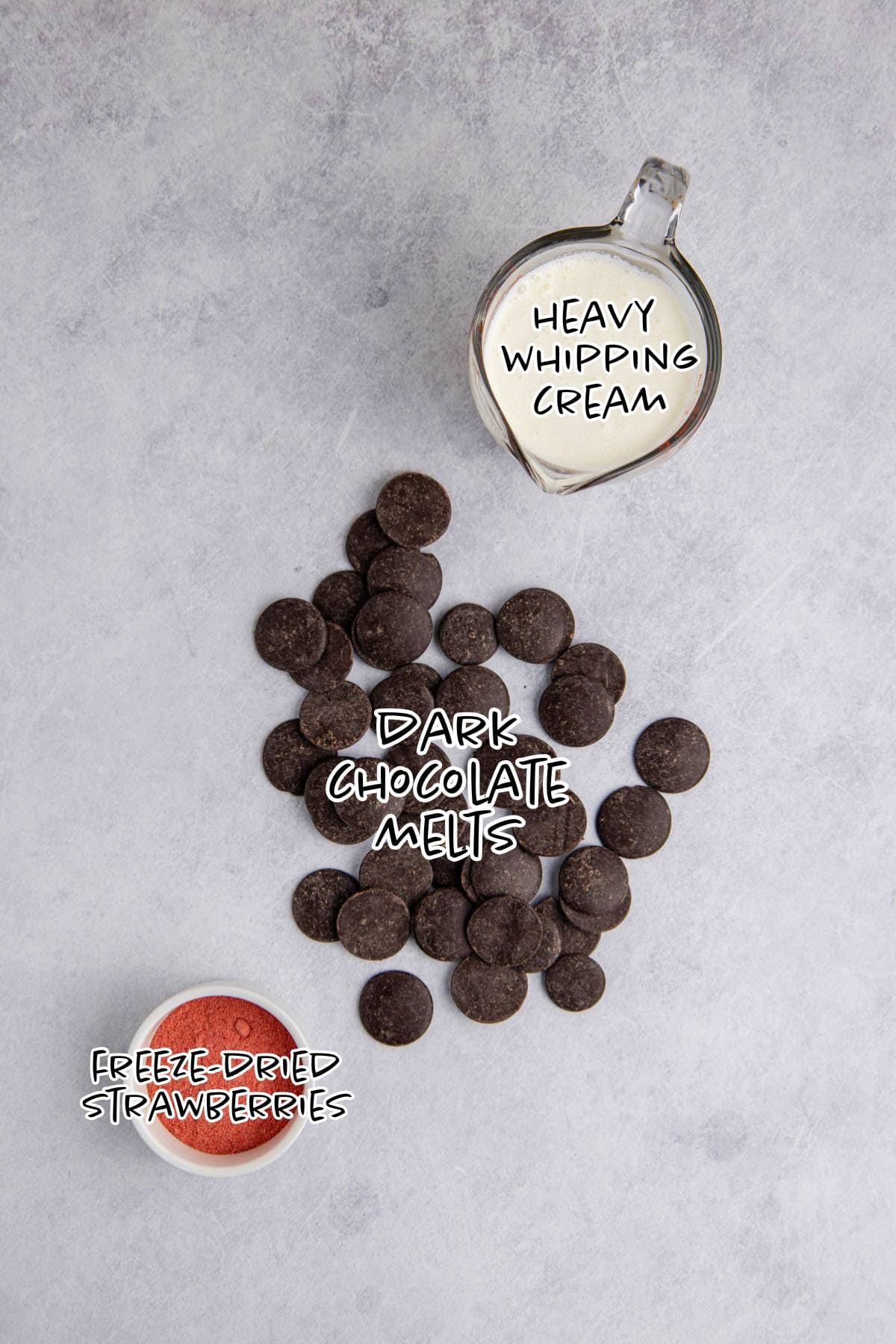 Strawberries Chocolate Truffles Ingredients on a counter