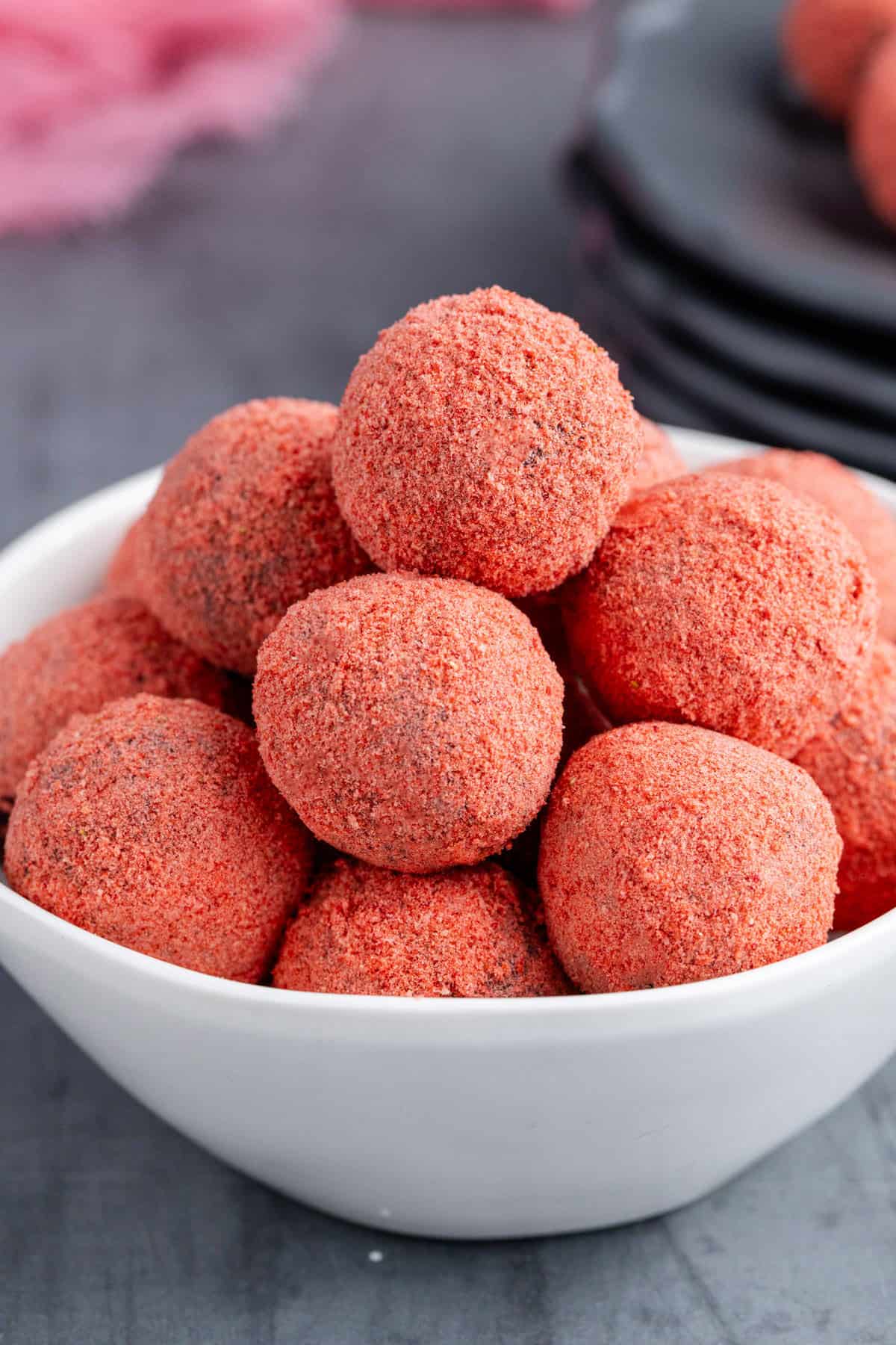 Strawberries Chocolate Truffles in a bowl on a counter