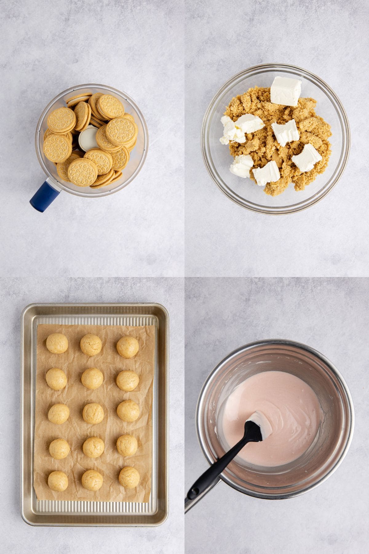 Valentine's Day Truffles being made in a food processor and melted chocolate in a bowl