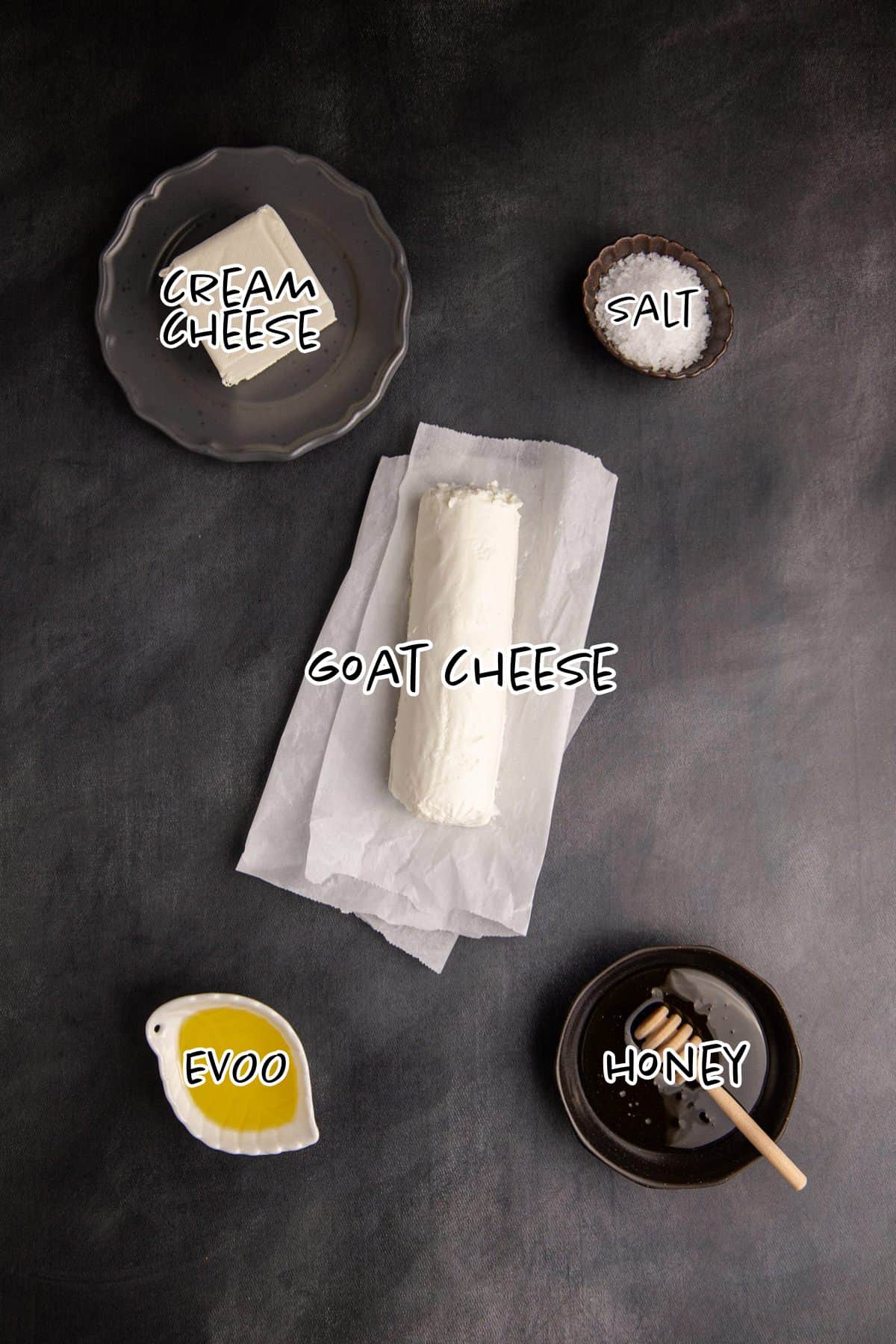 Whipped Goat Cheese ingredients on a counter