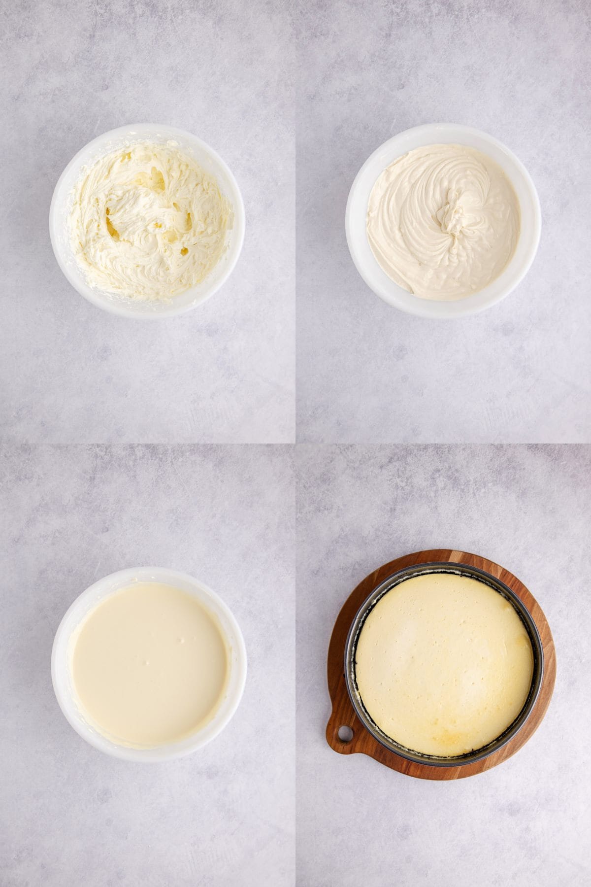Baileys Cheesecake batter being made in a bowl and then baked in a springform pan