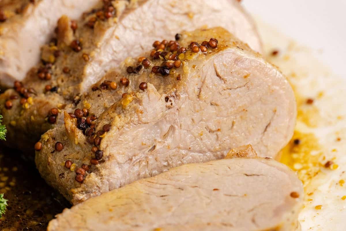 Instant Pot Pork Tenderloin slices up close
