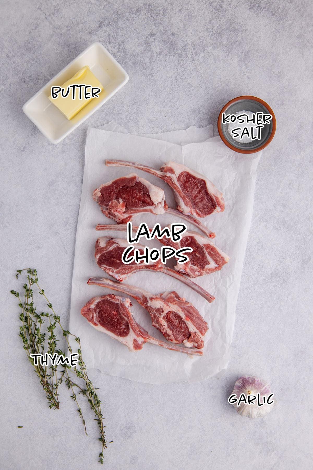 Pan Fried Lamb Chops Ingredients on a couner