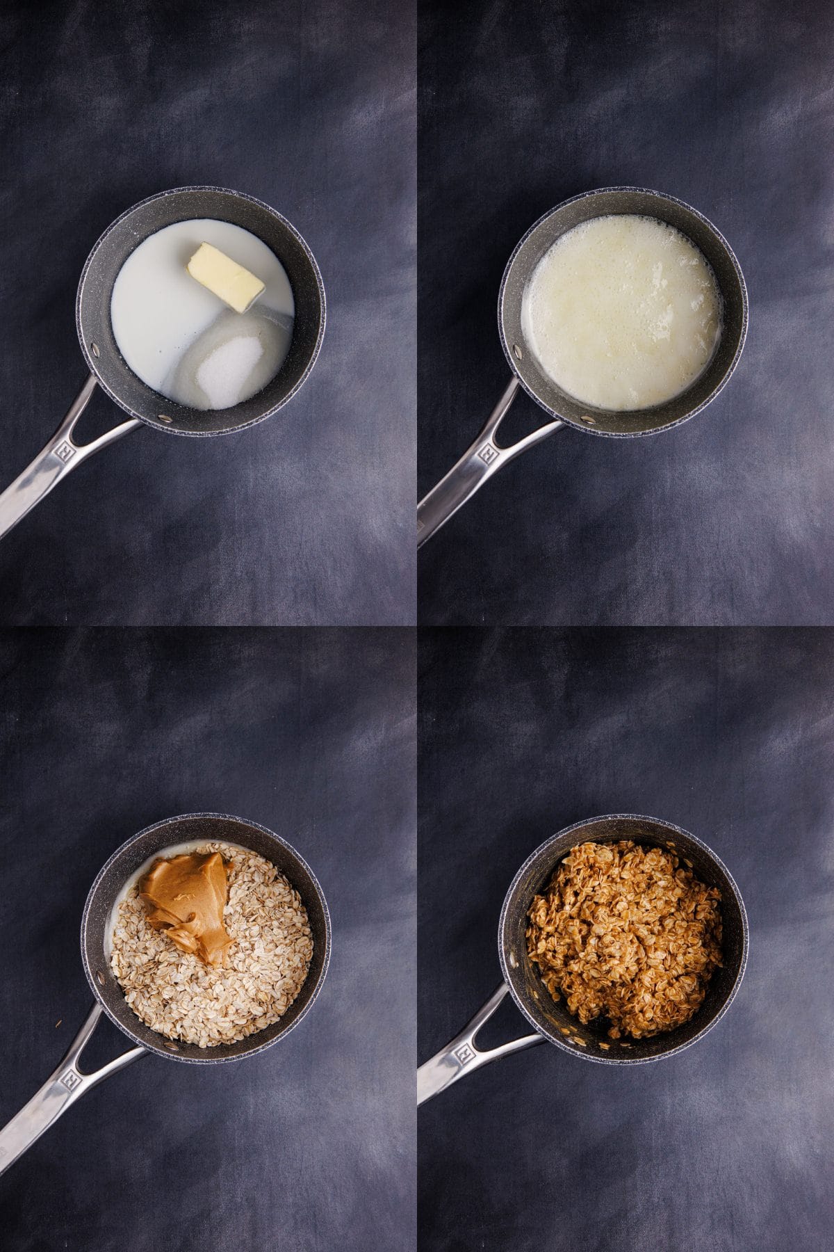 No Bake Peanut Butter Cookies being made in a saucepan with melted ingredients