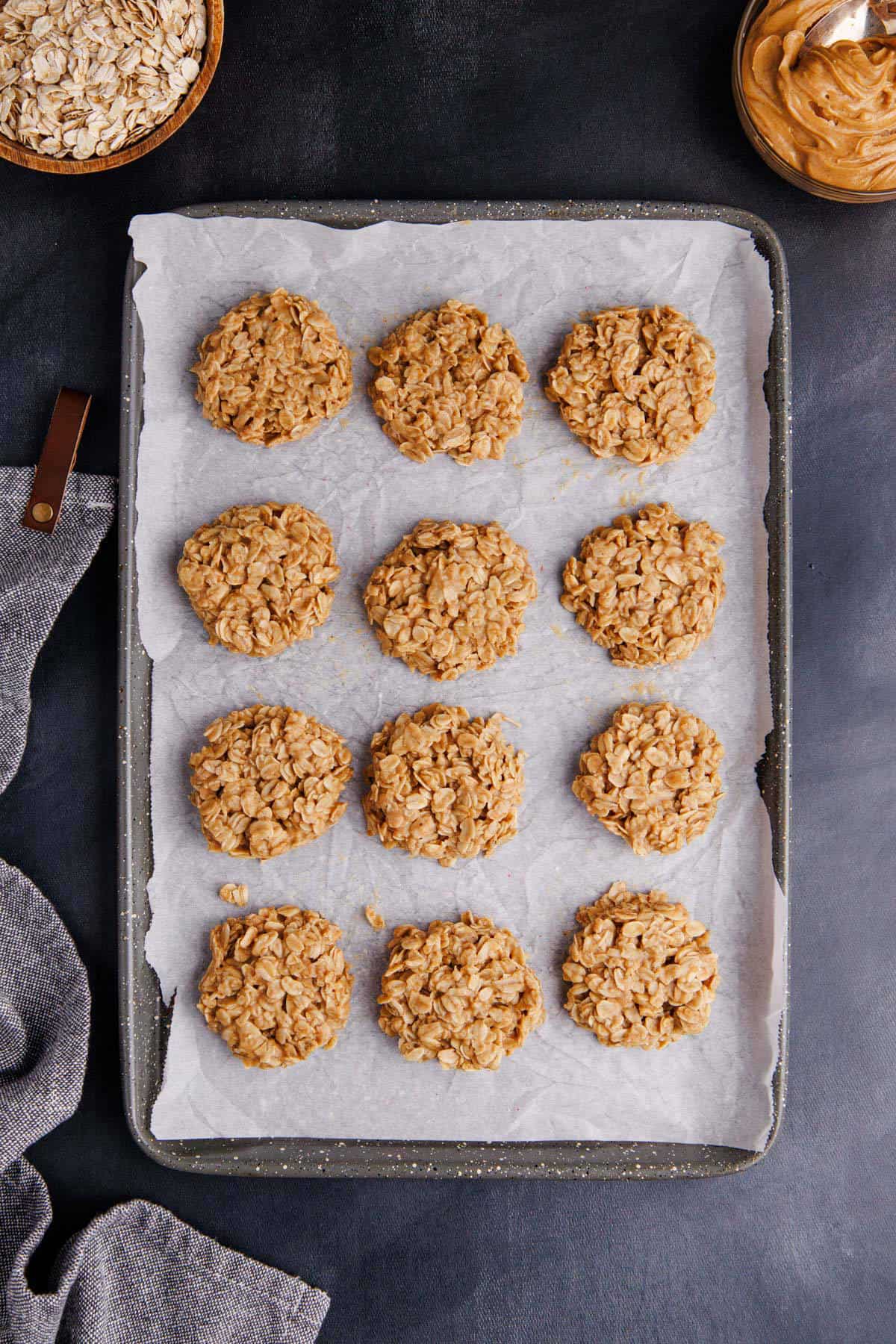 No Bake Peanut Butter Cookies on a baking sheet to set