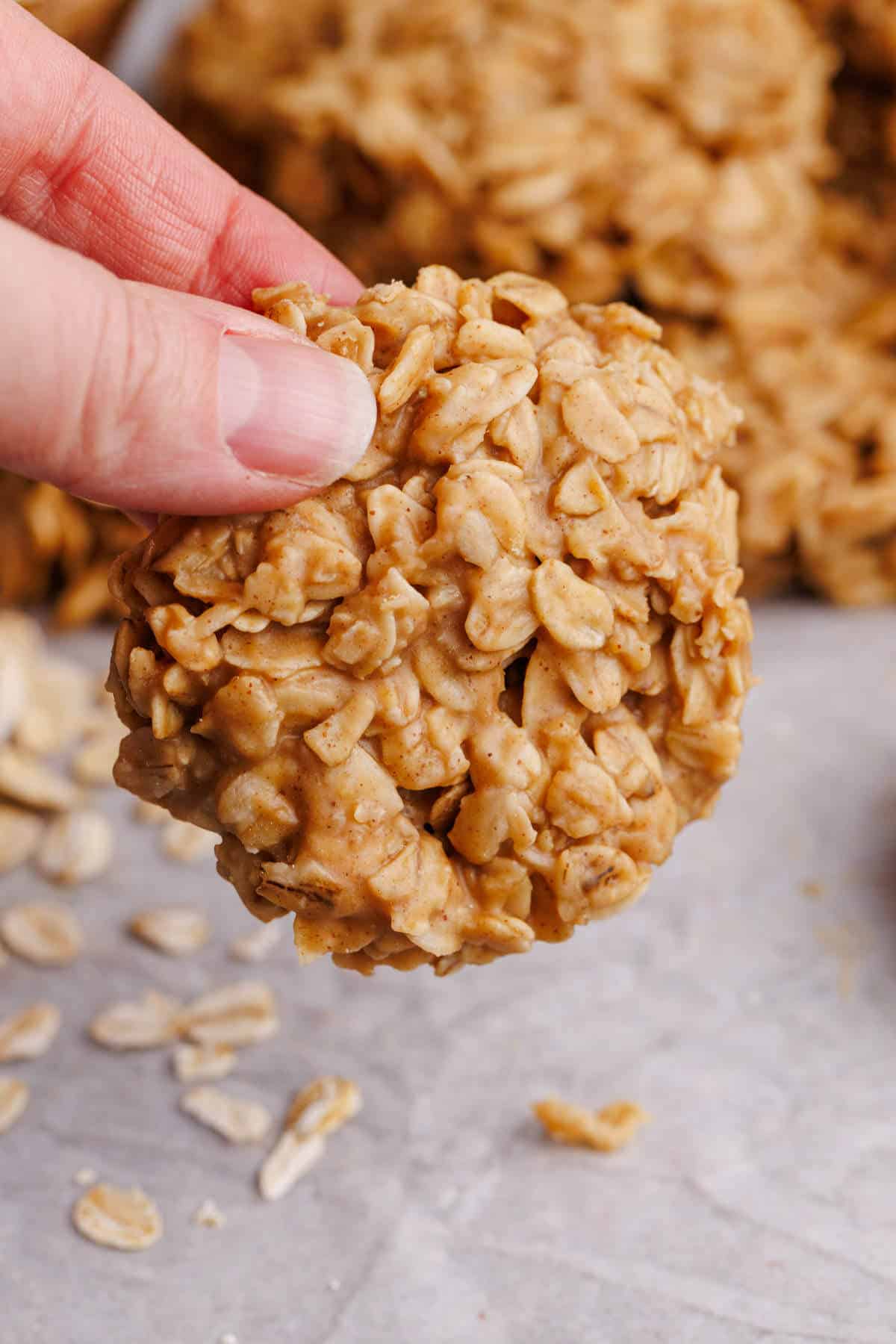No Bake Peanut Butter Cookie being picked up