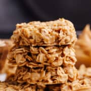 No Bake Peanut Butter Cookies stacked up close