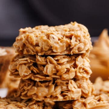 No Bake Peanut Butter Cookies stacked up close