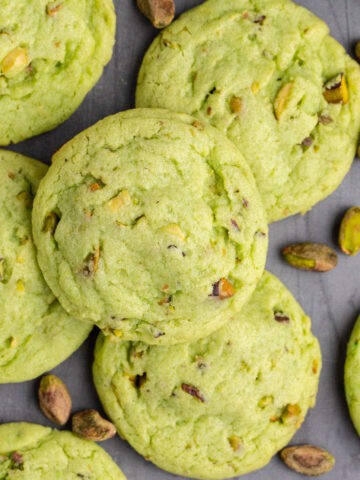 Stack of Green Pistachio Pudding Cookies with Pistachio Pieces