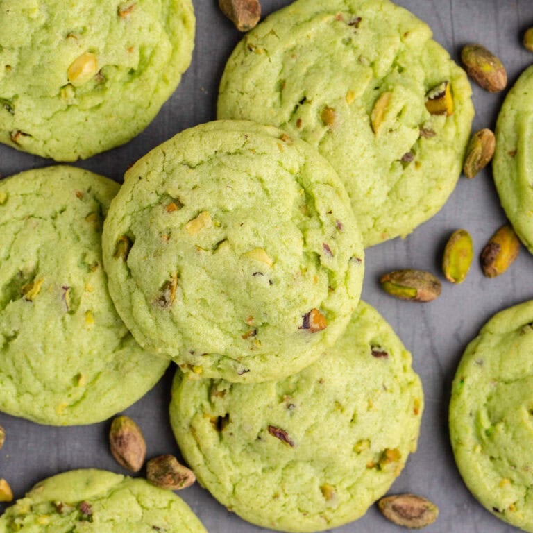Stack of Green Pistachio Pudding Cookies with Pistachio Pieces