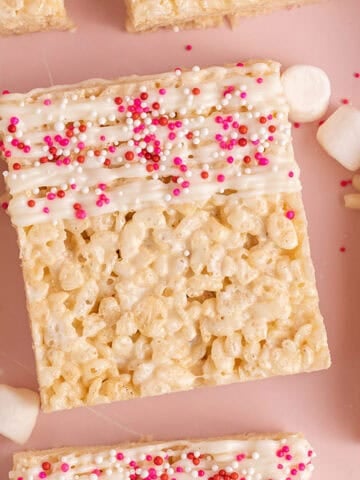 Rice Krispies for Valentines Day with sprinkles and white chocolate