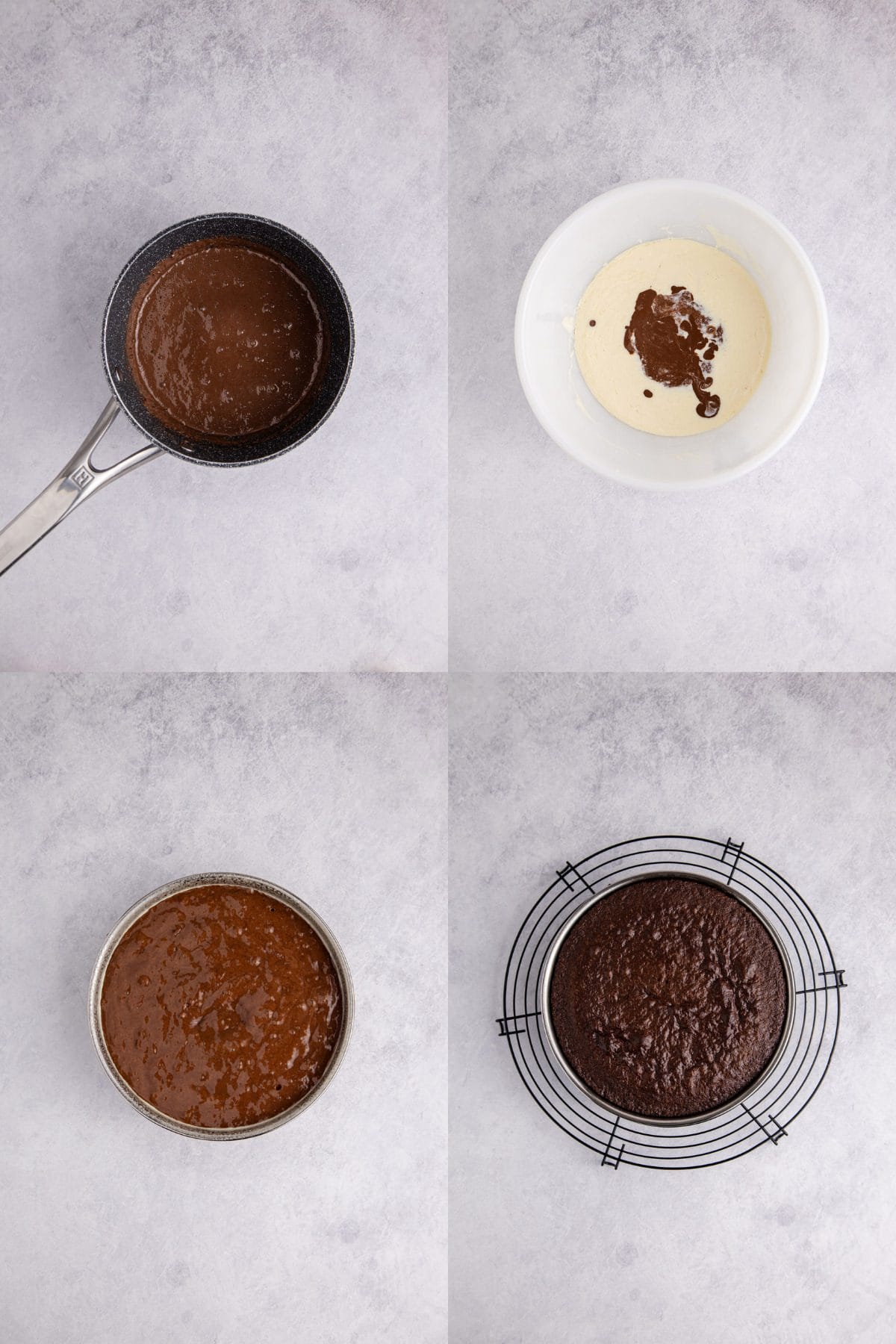 Baileys Irish Cream Cake batter being made in a bowl then put in a cake pan
