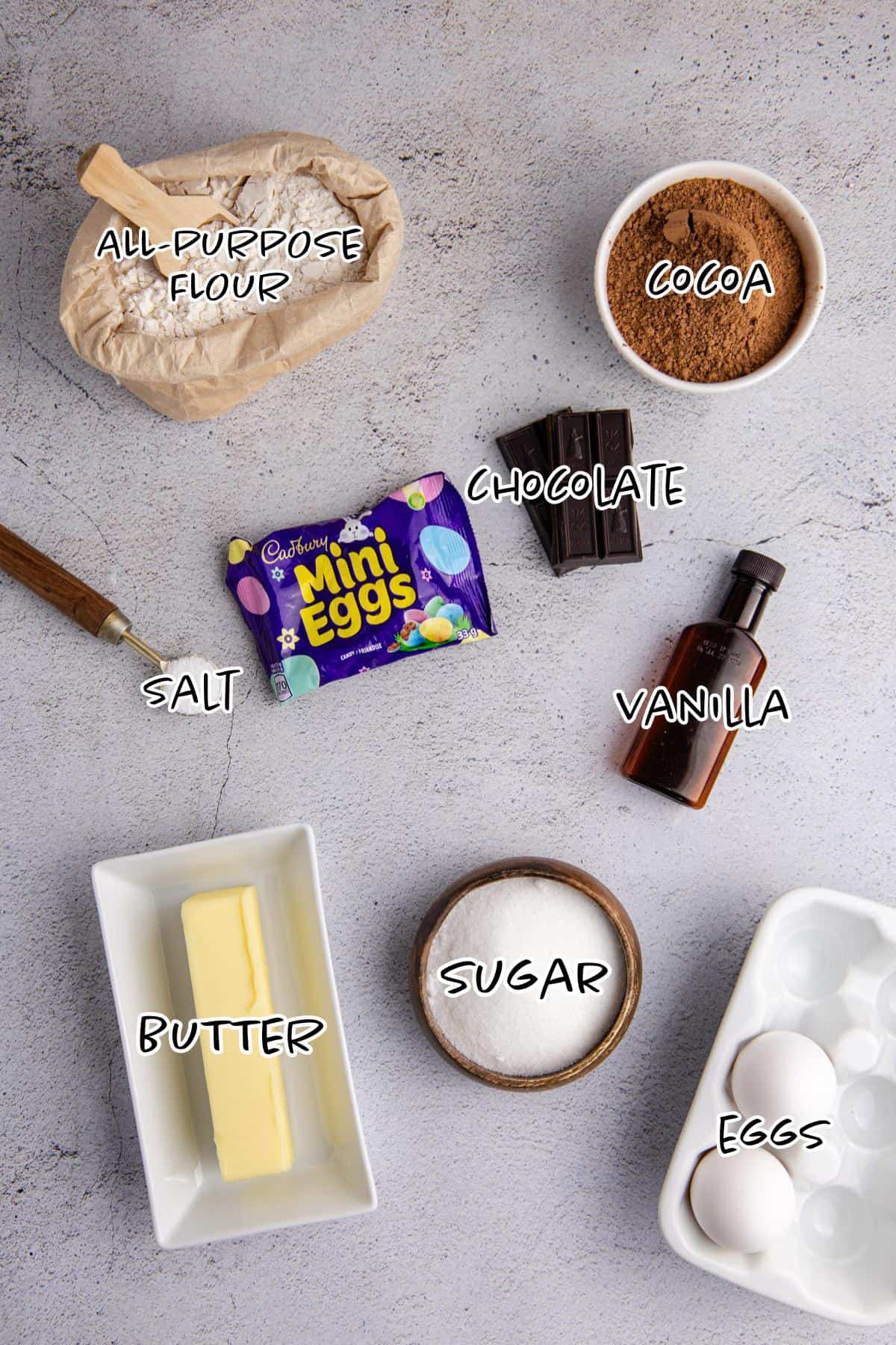 Easter Brownies Ingredients on a counter