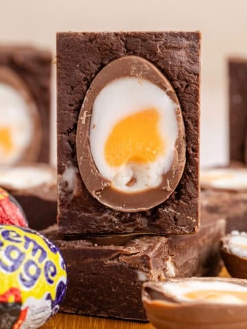 Easter Fudge with Cadbury Creme Eggs stacked