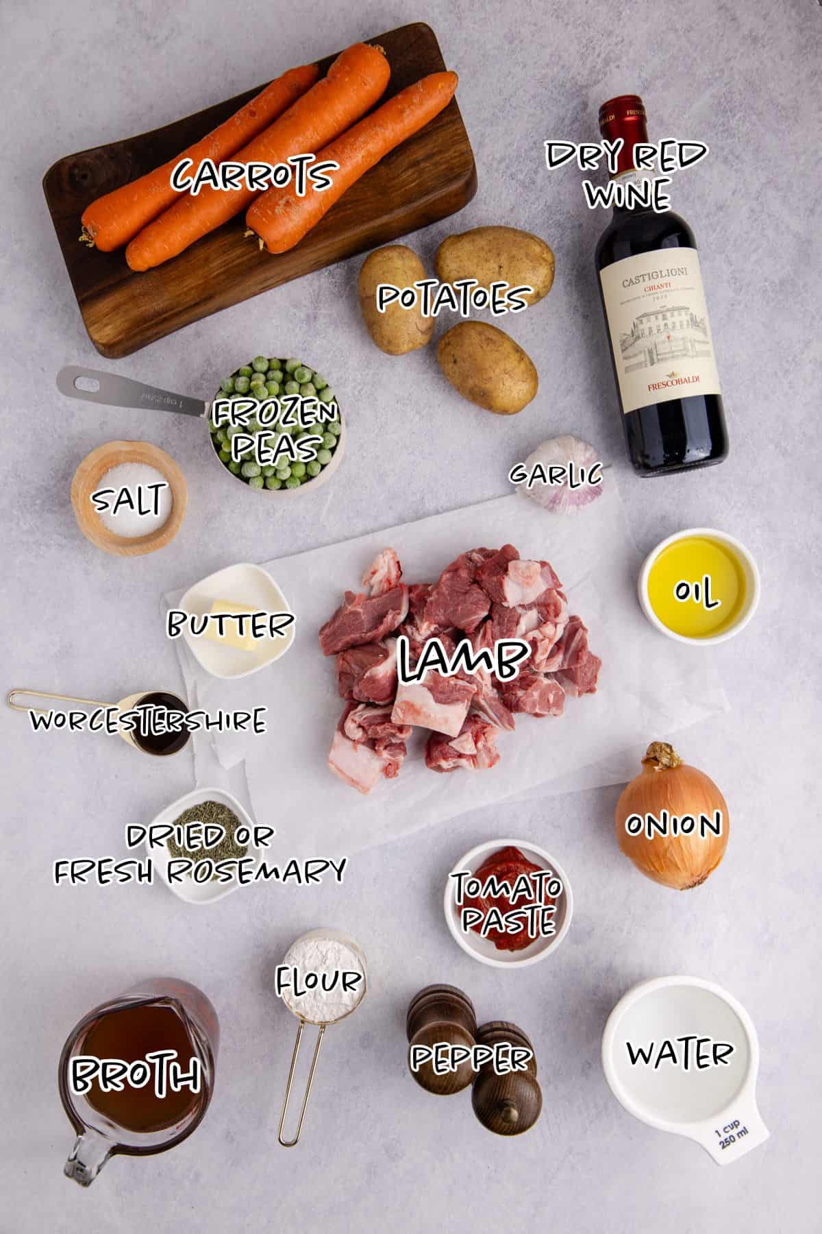 Crock Pot Lamb Stew Ingredients in a counter