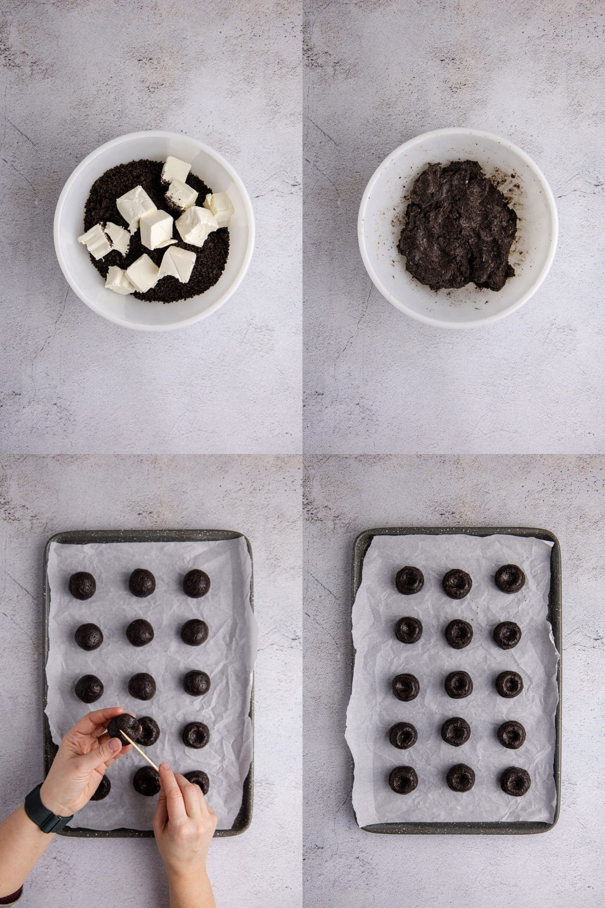 Mint Truffles being made in a bowl then on a tray