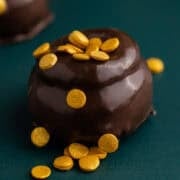Mint Truffles with gold coin sprinkles up close