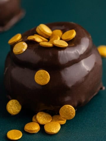 Mint Truffles with gold coin sprinkles up close