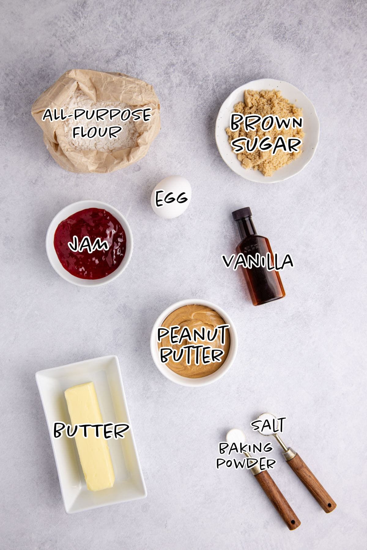 Peanut Butter and Jelly Bars Ingredients on a Counter