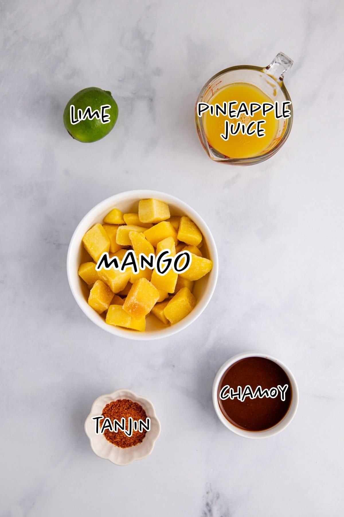 Mangonada Ingredients on a counter